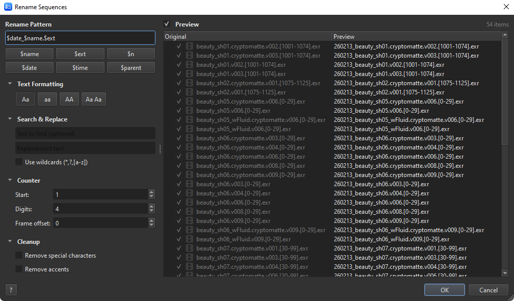 FSeq Rename Sequences